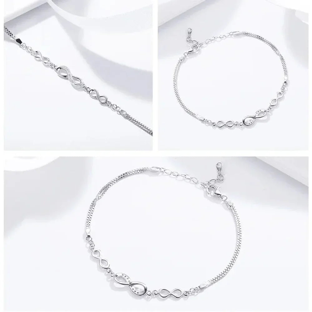 Sterling Silver Infinity Bracelet with CZ – Adjustable