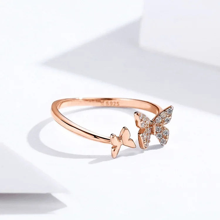 925 Sterling Silver CZ Butterfly Open Ring
