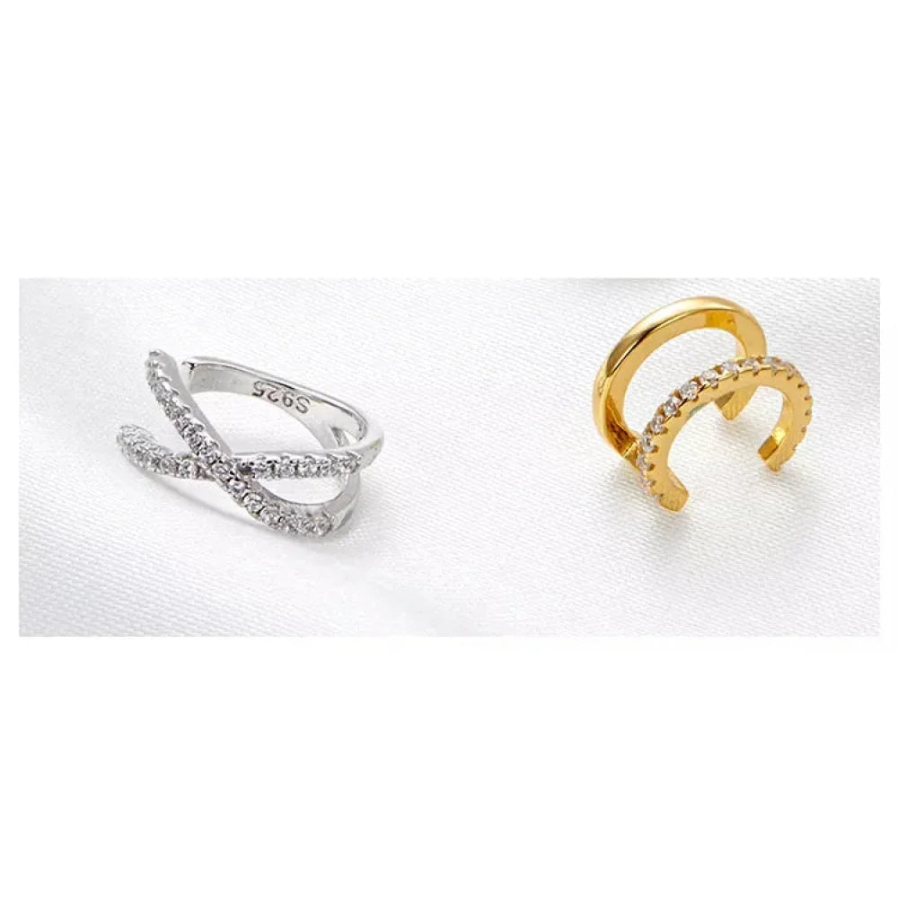 925 Sterling Silver Ear Cuff - Elegant Gold Color Clip Earrings For Women