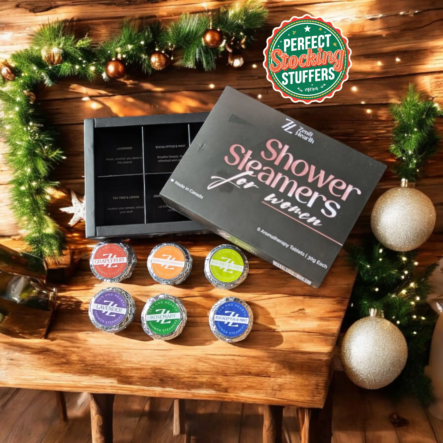 Zen & Hearth Shower Steamer Gift Set โ 6 Aromatherapy Scents in Premium Gift Box | Natural Essential Oil Self-Care Gift for Women, Birthdays & Holidays | Handmade in Canada