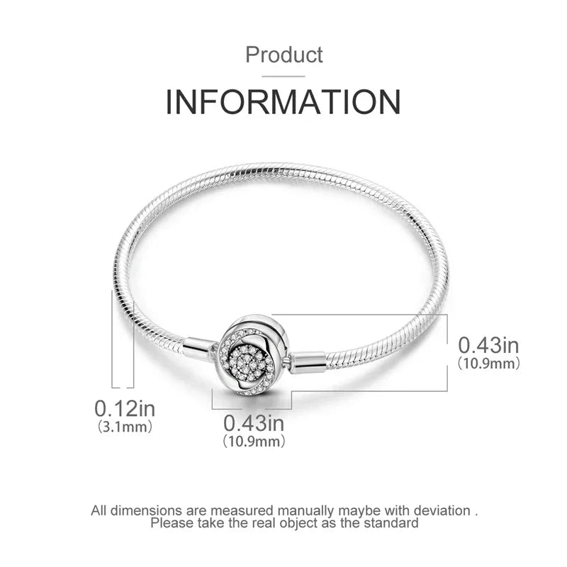 Sterling Silver Snake Chain Bracelet with Rose CZ Clasp