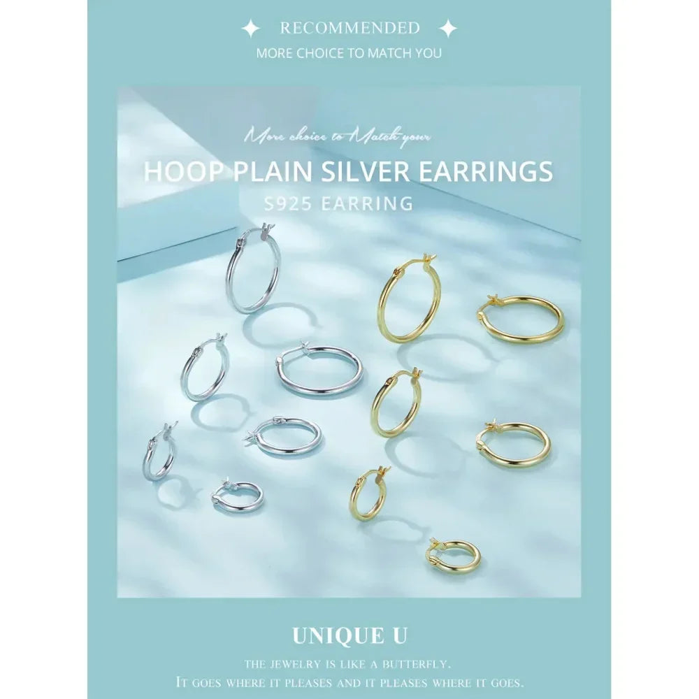 14K White Gold Plated 925 Sterling Silver Hoop Earrings | Hypoallergenic 24mm Hoops
