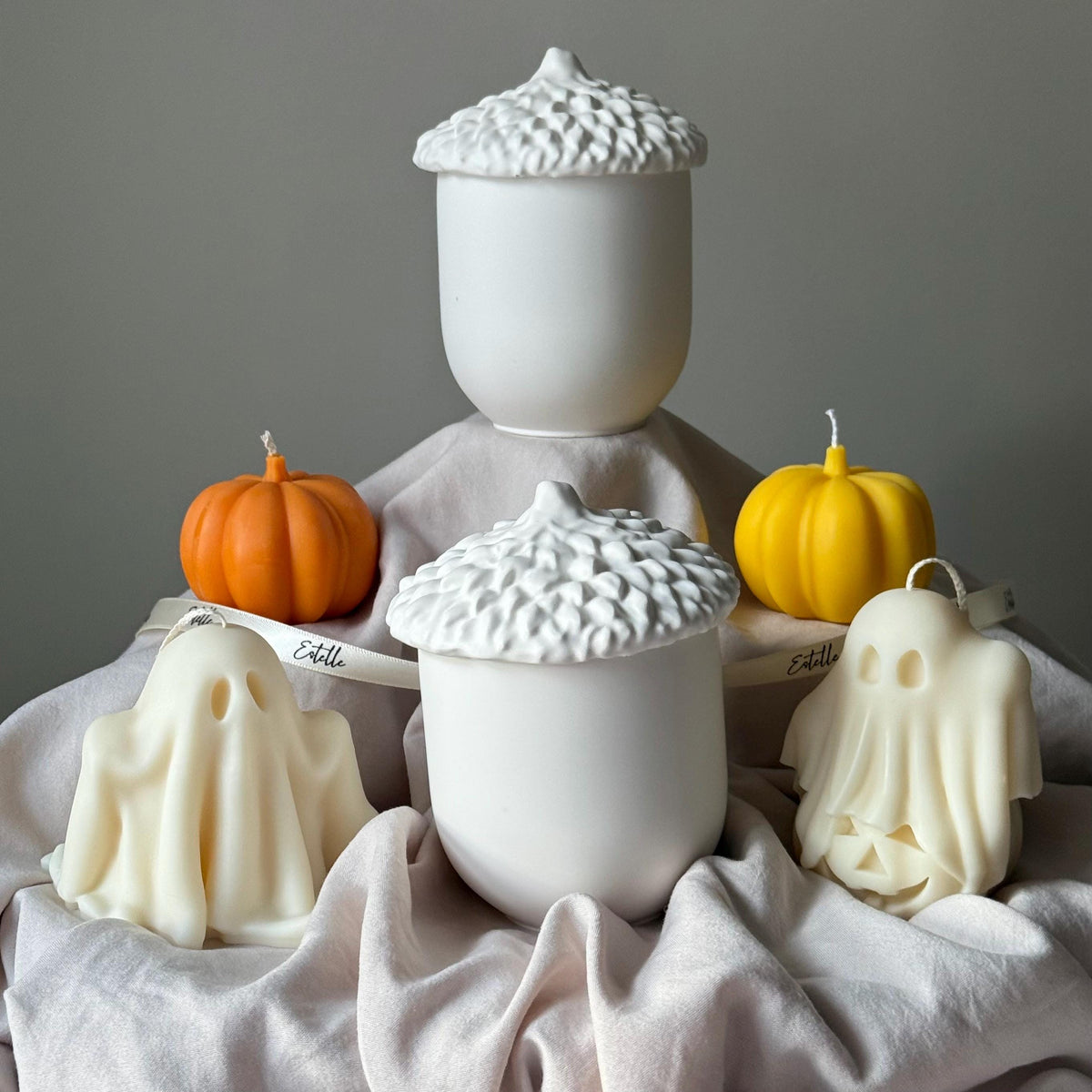 Acorn Jar Soy Wax Candle: Handmade Jesmonite Vessel, Autumn Scent