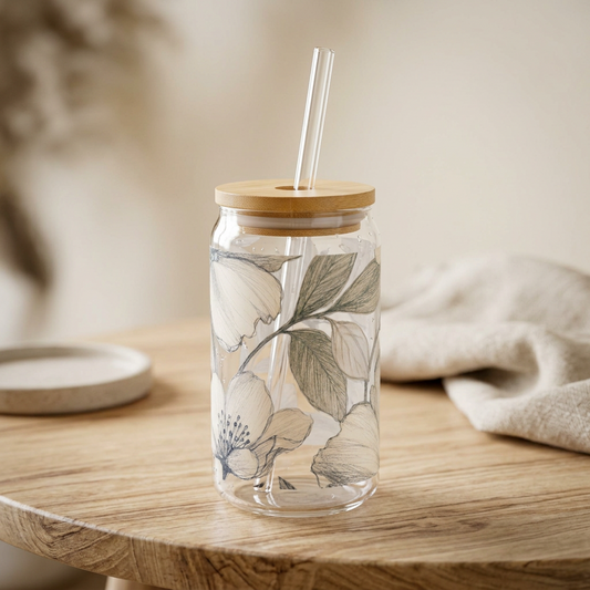 The Bespoke Bambina | Gardenia Sketch | Sipper Glass, 16oz