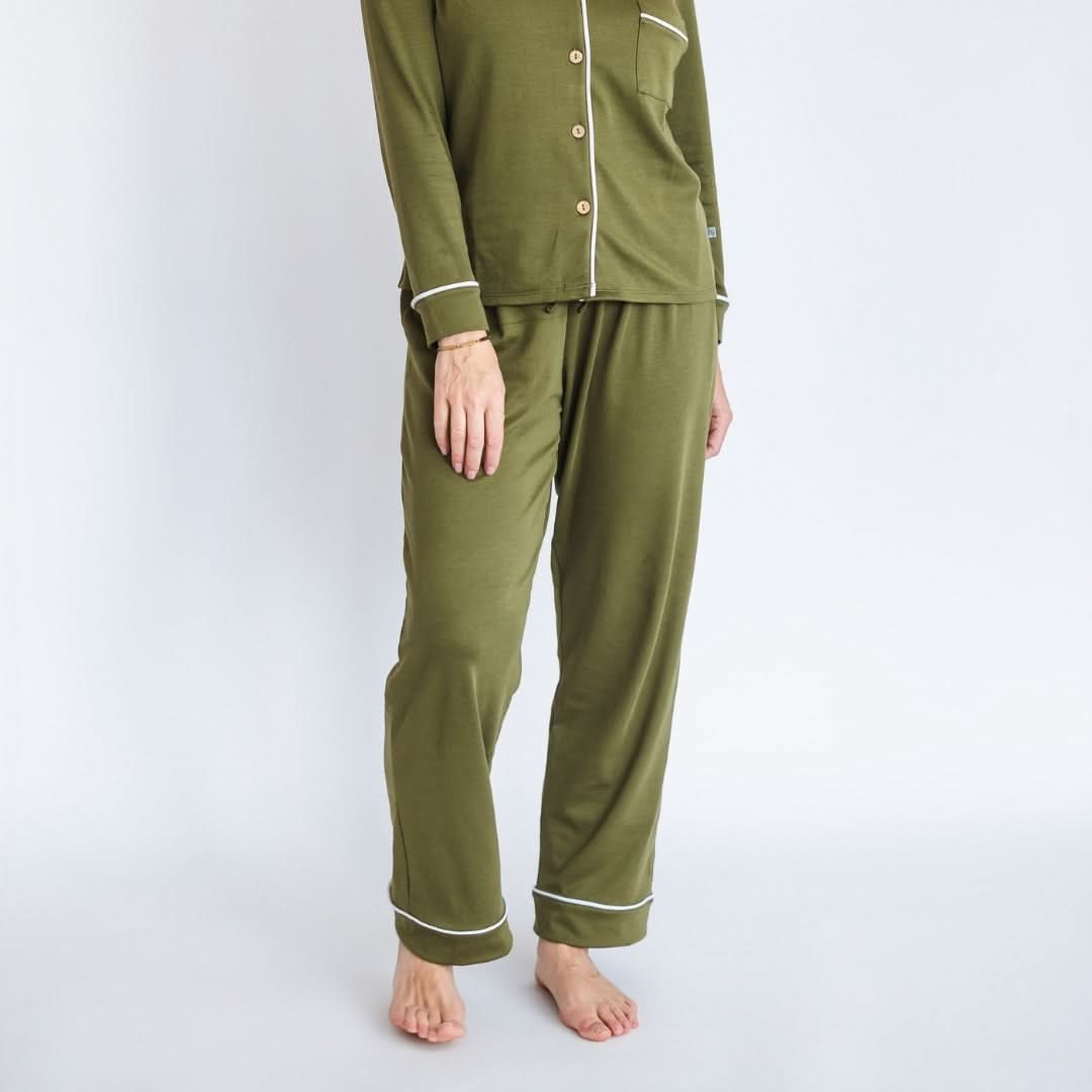 Ladies’ Bamboo Long Sleeve Button-Up Lounge Set | Olive