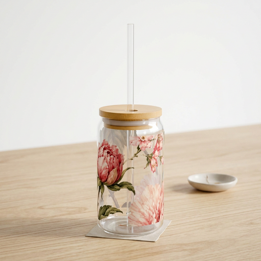 The Bespoke Bambina | Pink Peony | Sipper Glass, 16oz