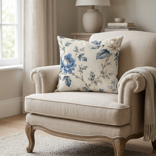 The Bespoke Bambina | Blue Blossom | Faux Suede Square Pillow