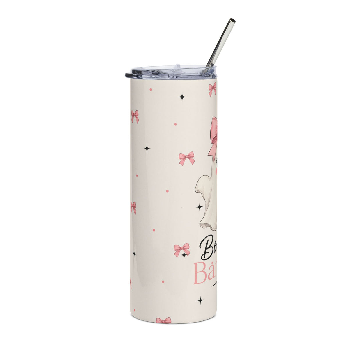 20oz Skinny Tumbler — "Bootiful Bambina" Cute Ghost Pink Bow Stainless Steel Travel Cup | The Bespoke Bambina