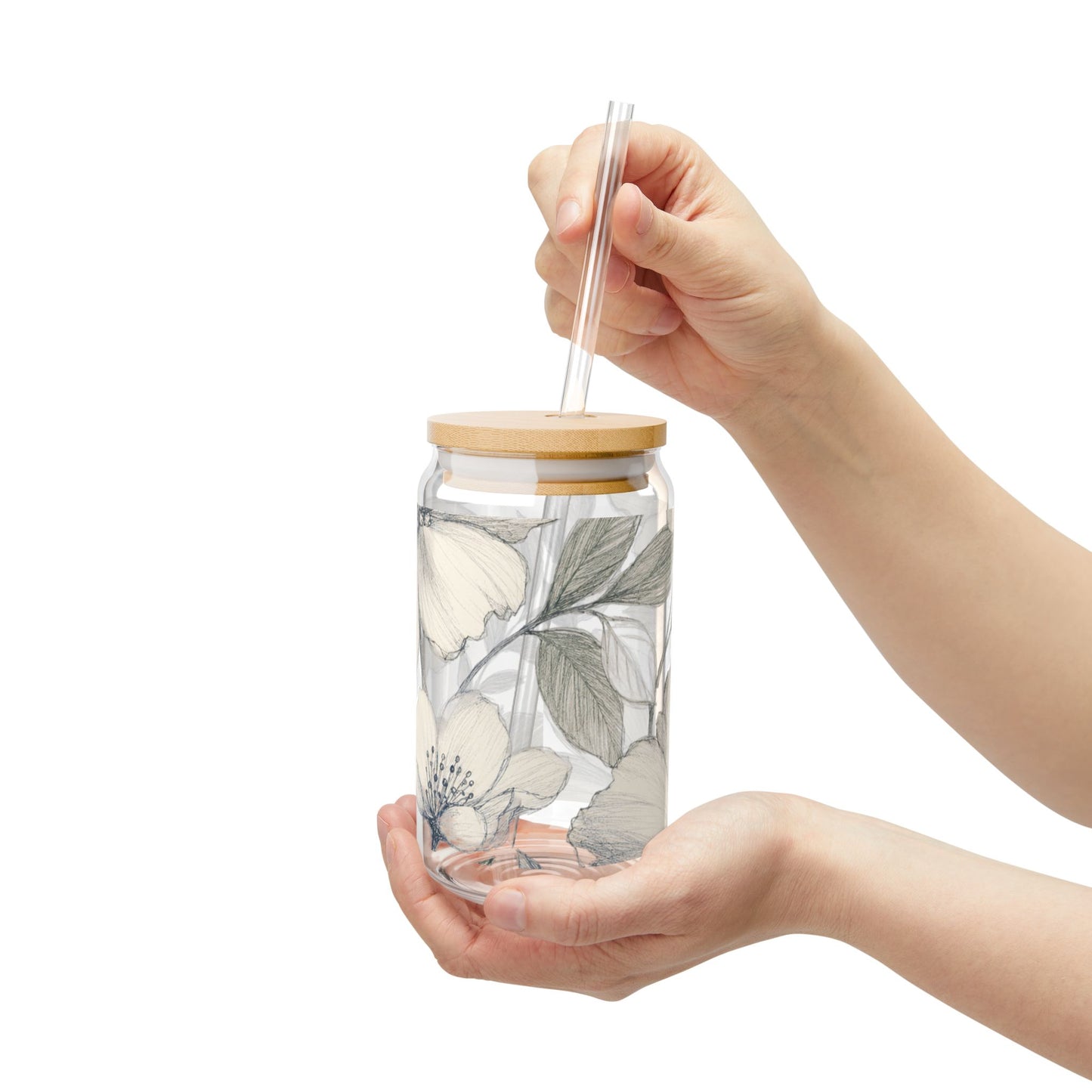 Gardenia Sketch | Sipper Glass, 16oz