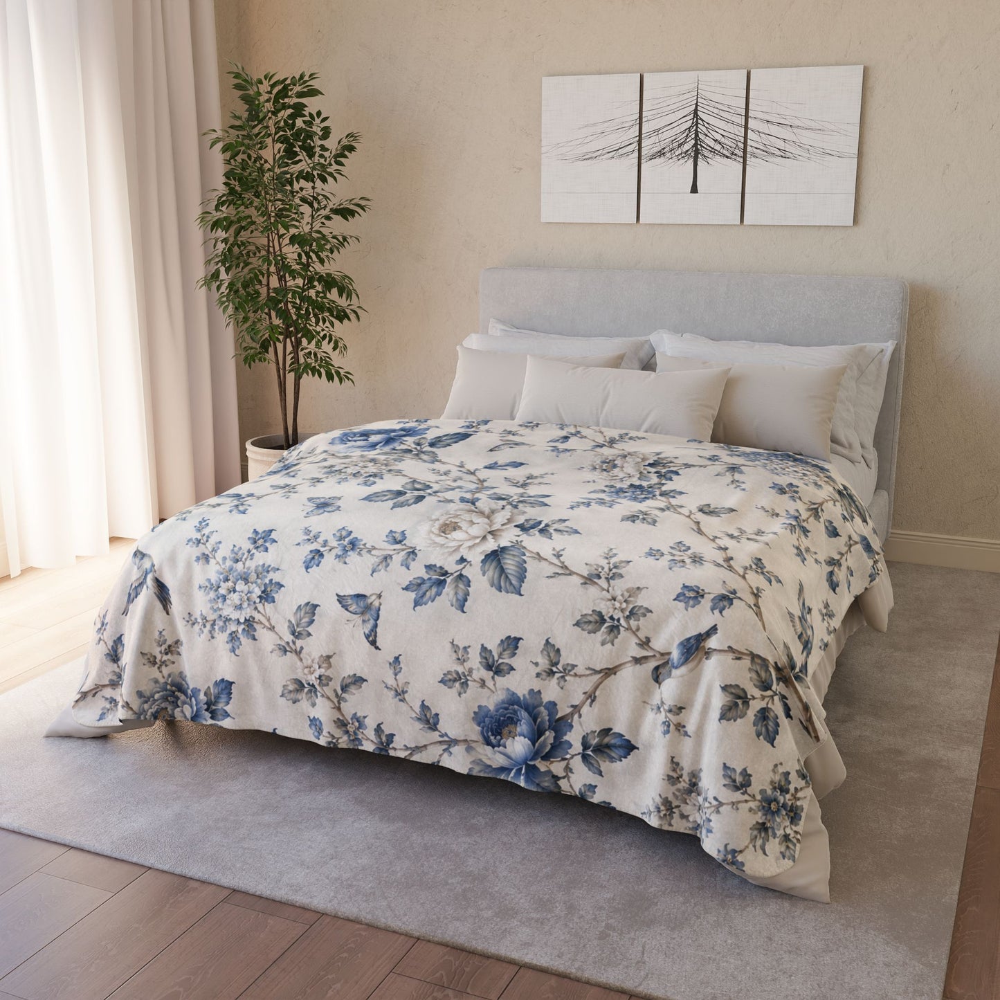 Bespoke Bambina | Blue Blossom | Fleece Sherpa Blanket