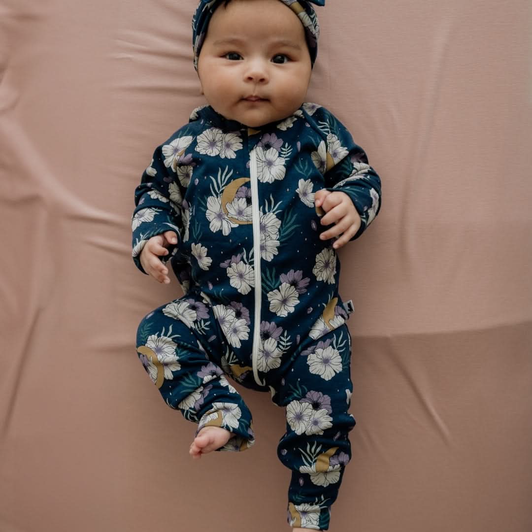 Bamboo Baby Zipper Footed Onesie | Night Sky