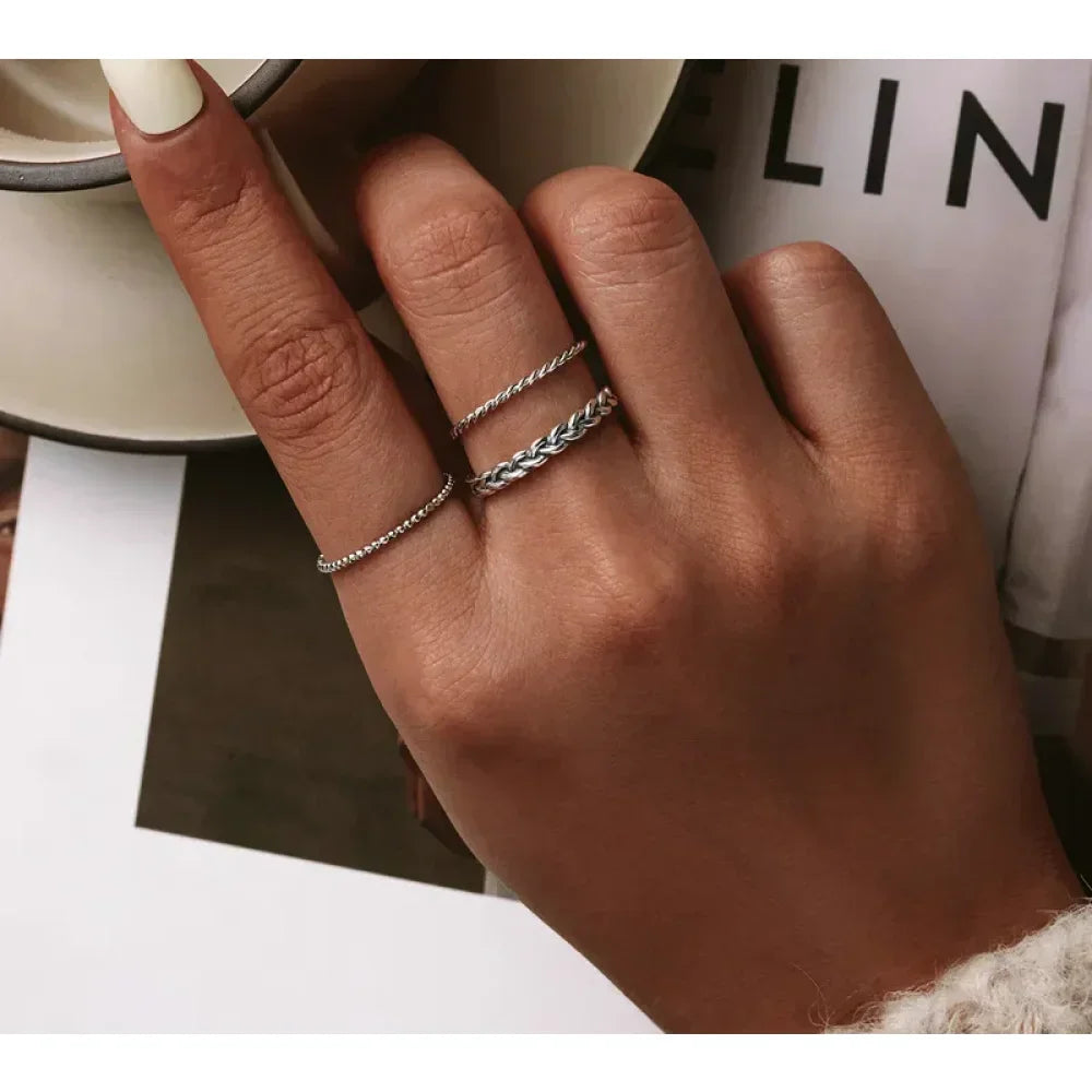 925 Sterling Silver Braided Texture Twisted Eternity Band Stackable Rings - Fine Jewelry