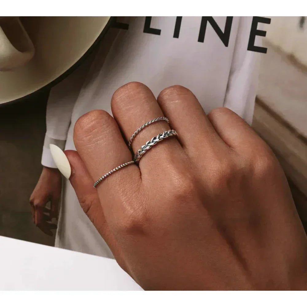 925 Sterling Silver Braided Texture Twisted Eternity Band Stackable Rings - Fine Jewelry