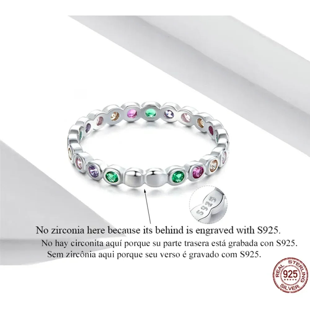 925 Sterling Silver Rainbow CZ Band Ring