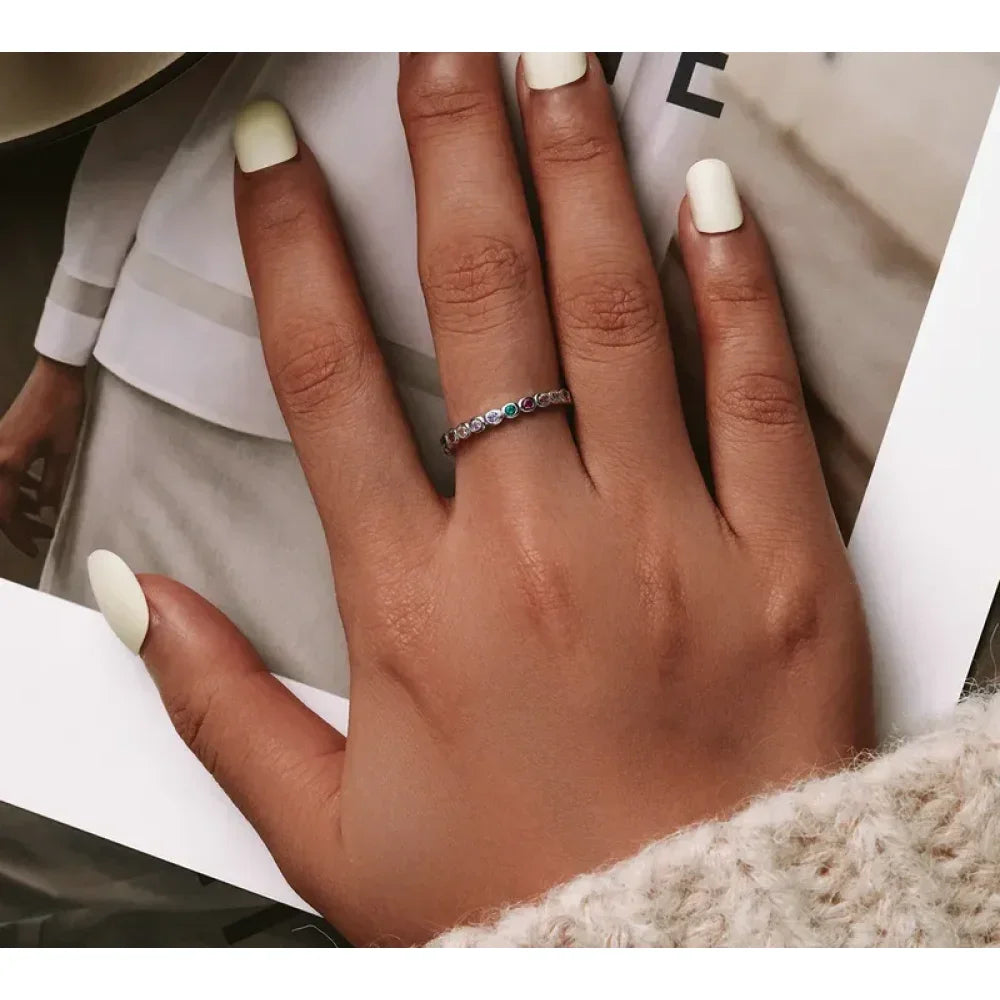 925 Sterling Silver Rainbow CZ Band Ring