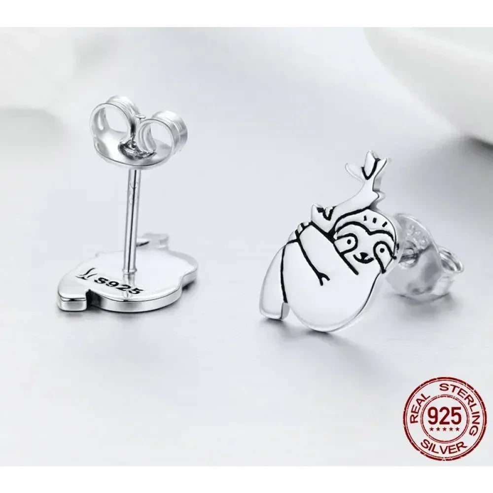 Adorable Sloth Stud Earrings In Sterling Silver - Cute Animal Jewelry