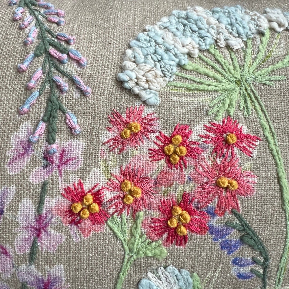 12x20" Embroidered Wildflower Lumbar Pillow – Cotton Front, Paper Silk Back