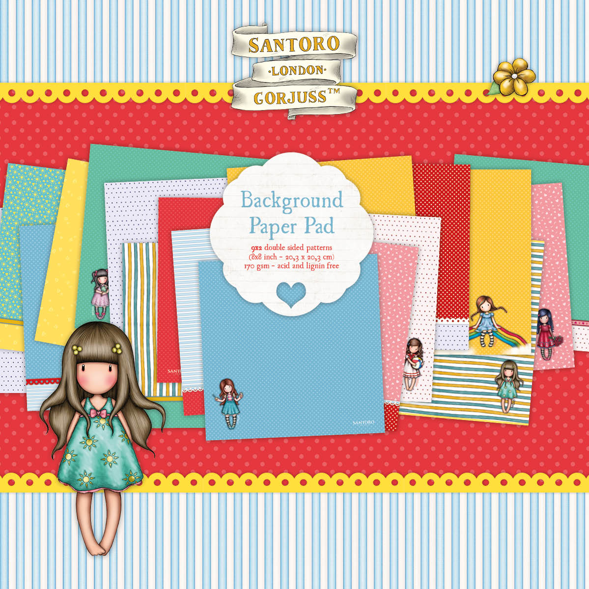Design Paper Pad Double-Sided, 18 Designs Gorjuss  Santoro London Essentials 18 SH