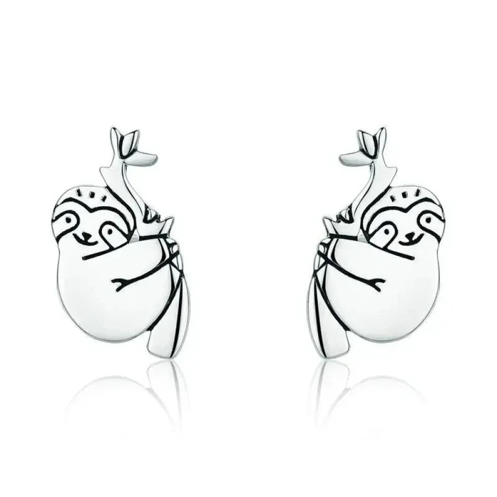Adorable Sloth Stud Earrings In Sterling Silver - Cute Animal Jewelry