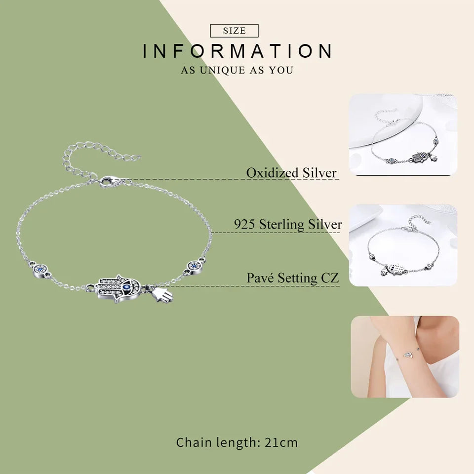 Sterling Silver Blue Evil Eye Charm Bracelet – Lobster Clasp