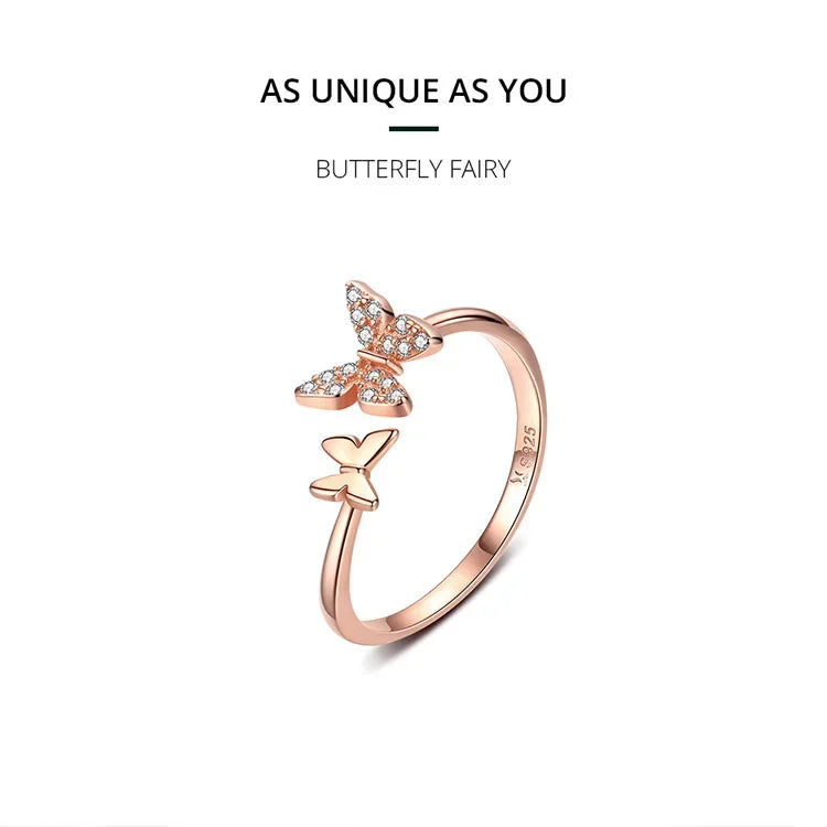 925 Sterling Silver CZ Butterfly Open Ring