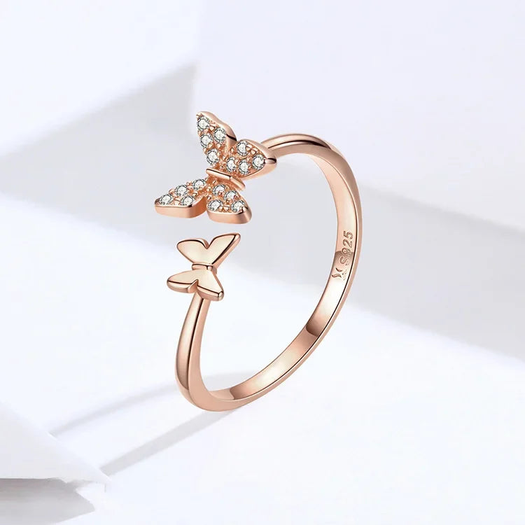 925 Sterling Silver CZ Butterfly Open Ring