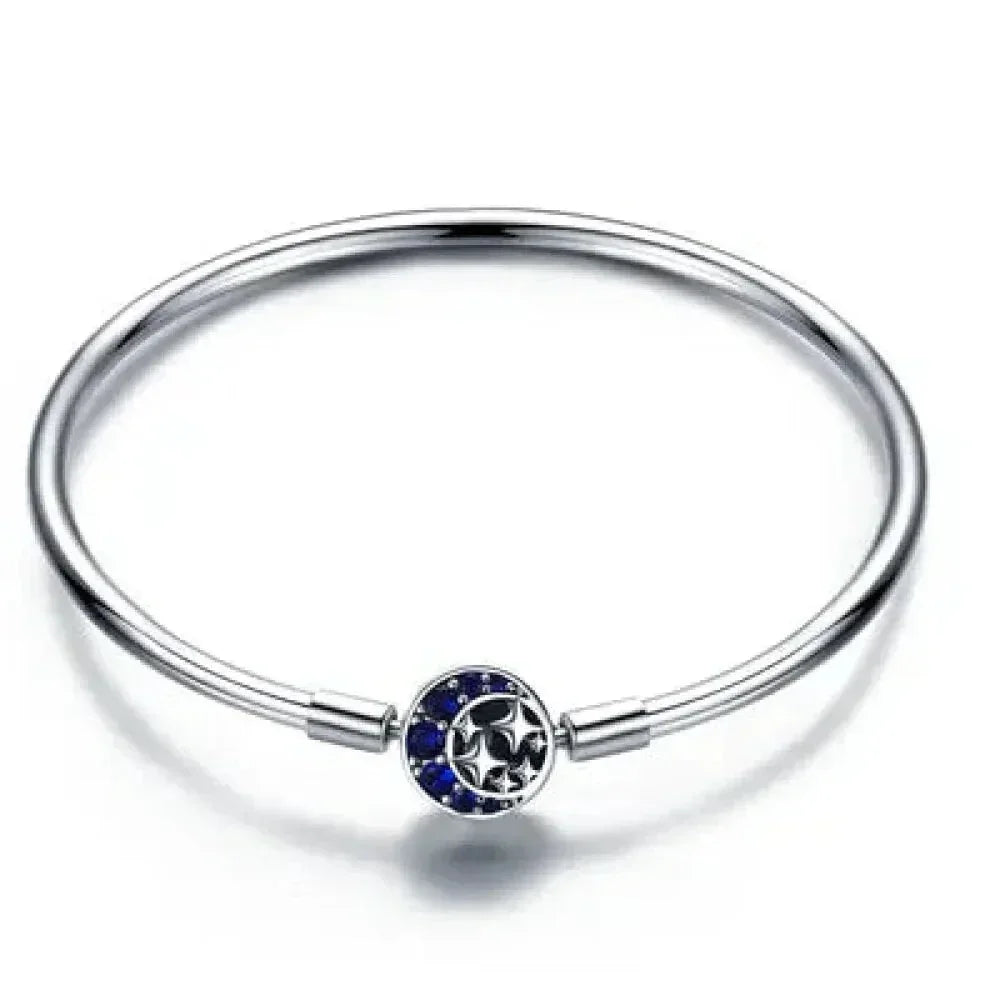 Sterling Silver Snake Chain Bangle Bracelet with CZ Pavé