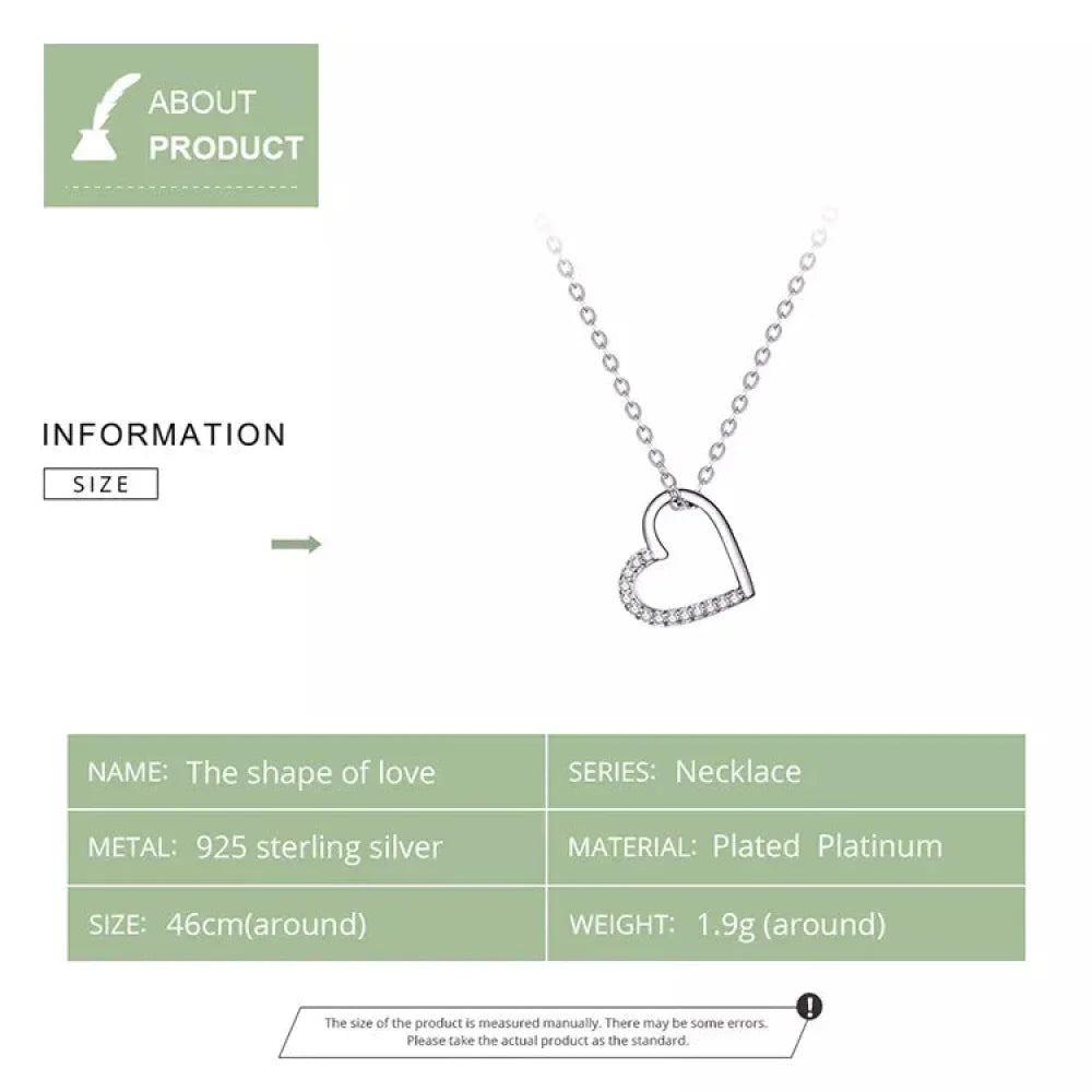 Genuine 925 Sterling Silver The Shape Of Love Chain Necklace For Women - Fine Jewelry 18.11'' Collar