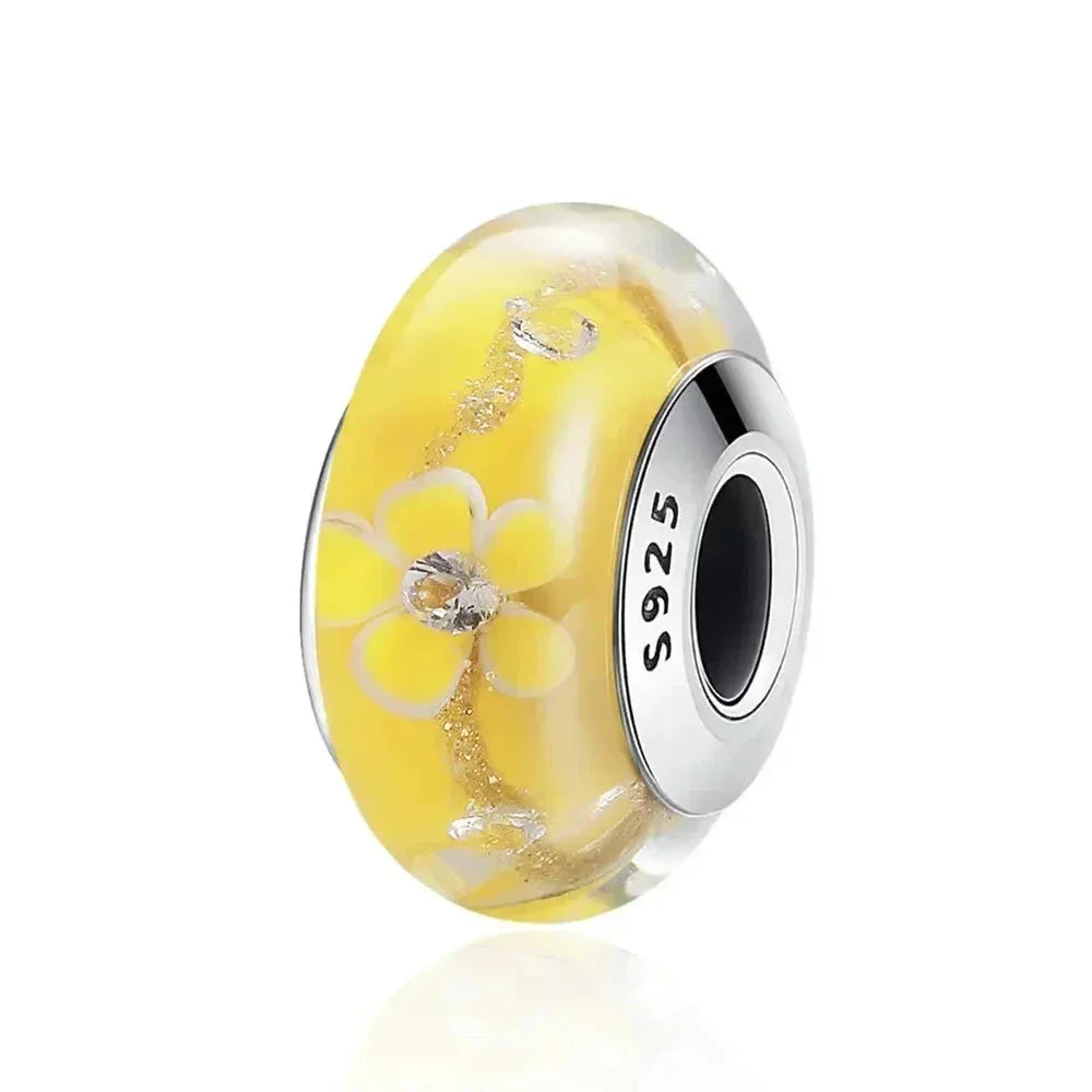925 Sterling Silver Pink Flower Murano Glass Beads - Diy Bracelet Charms For A Festive Touch (Scz001)