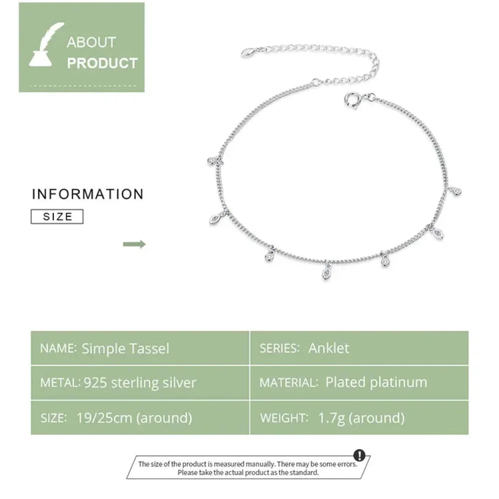 The Minimalist 925 Sterling Silver Tassel Anklet