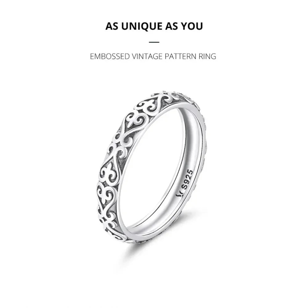 925 Sterling Silver Vintage Embossed Floral Ring