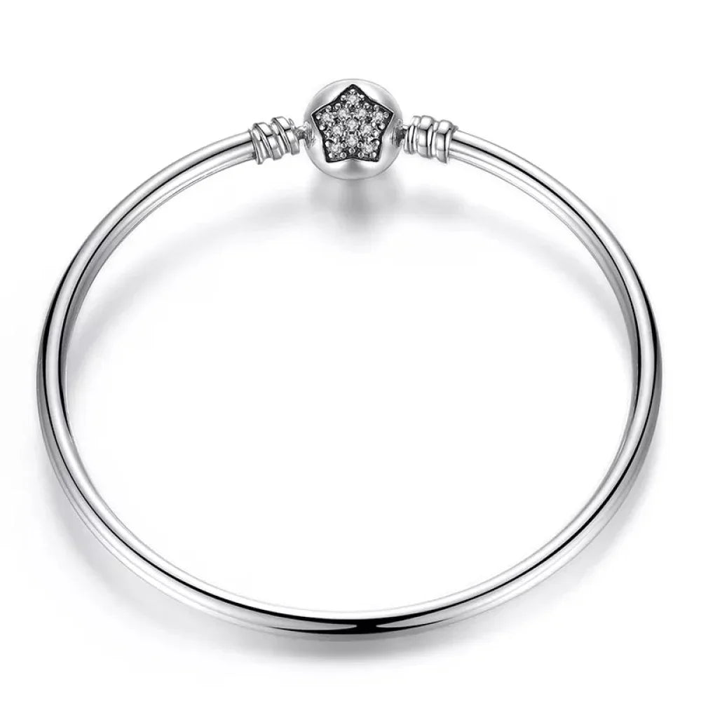 Sterling Silver Snake Chain Bangle Bracelet with CZ Pavé