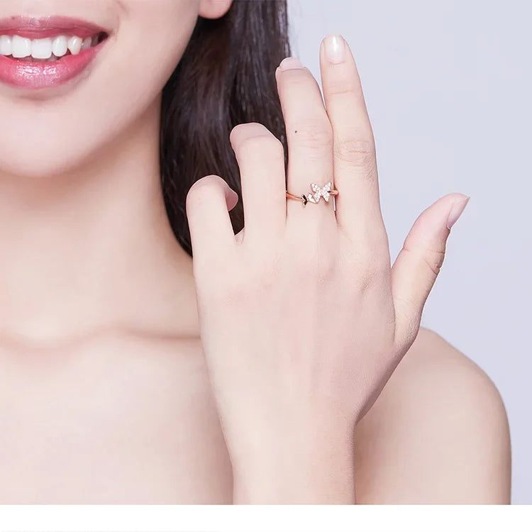 925 Sterling Silver CZ Butterfly Open Ring