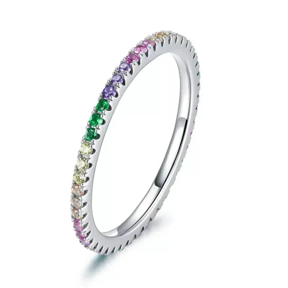 925 Sterling Silver Rainbow CZ Band Ring
