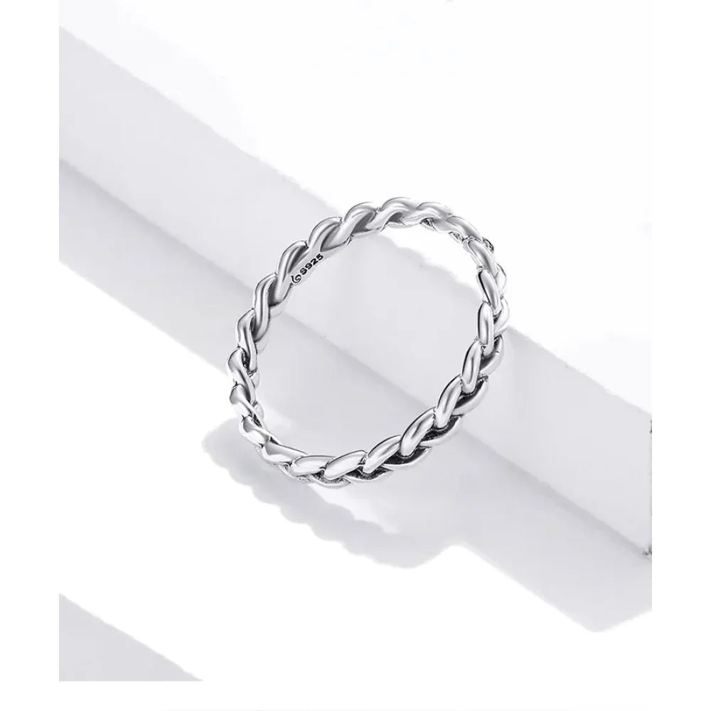 925 Sterling Silver Braided Texture Twisted Eternity Band Stackable Rings - Fine Jewelry