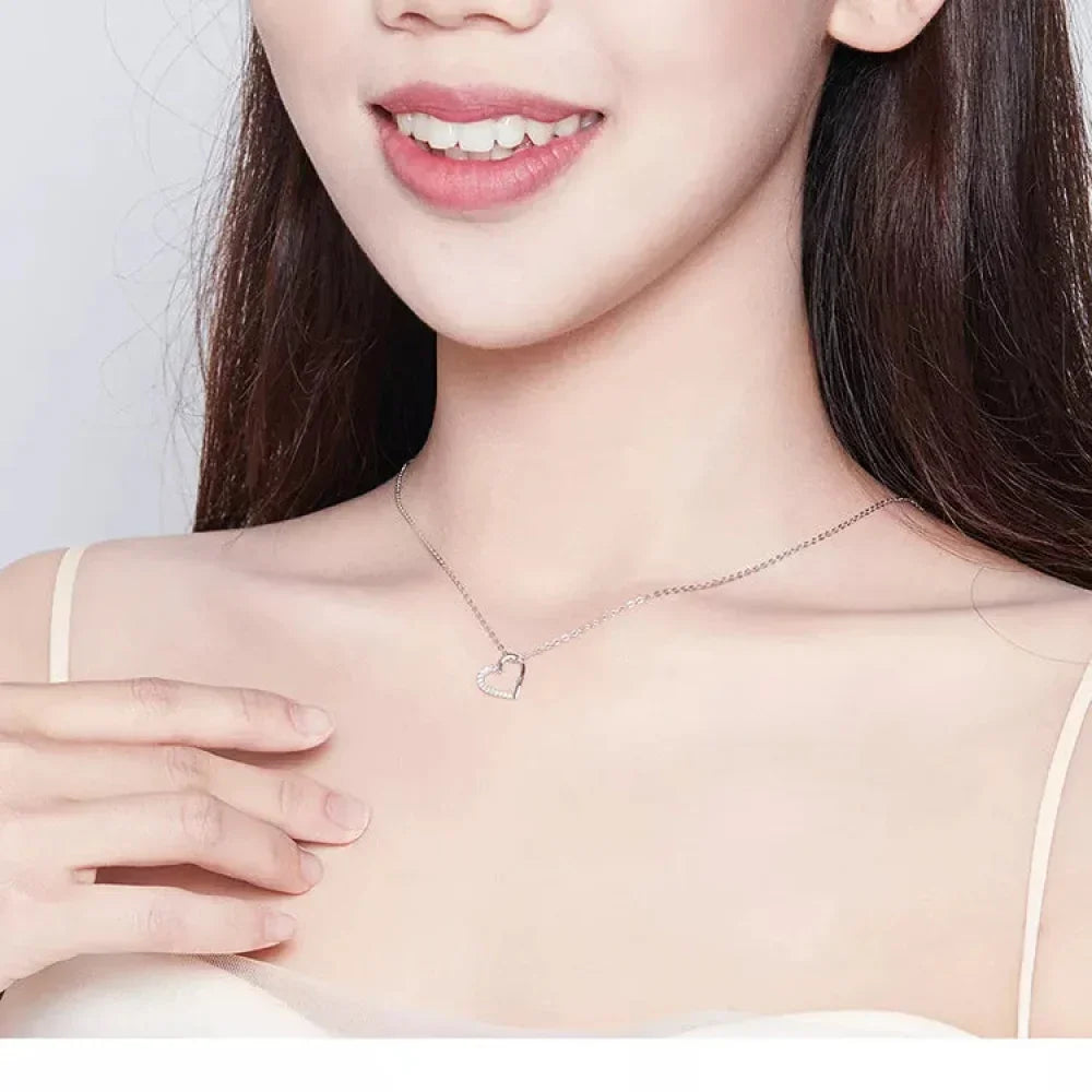 Genuine 925 Sterling Silver The Shape Of Love Chain Necklace For Women - Fine Jewelry 18.11'' Collar