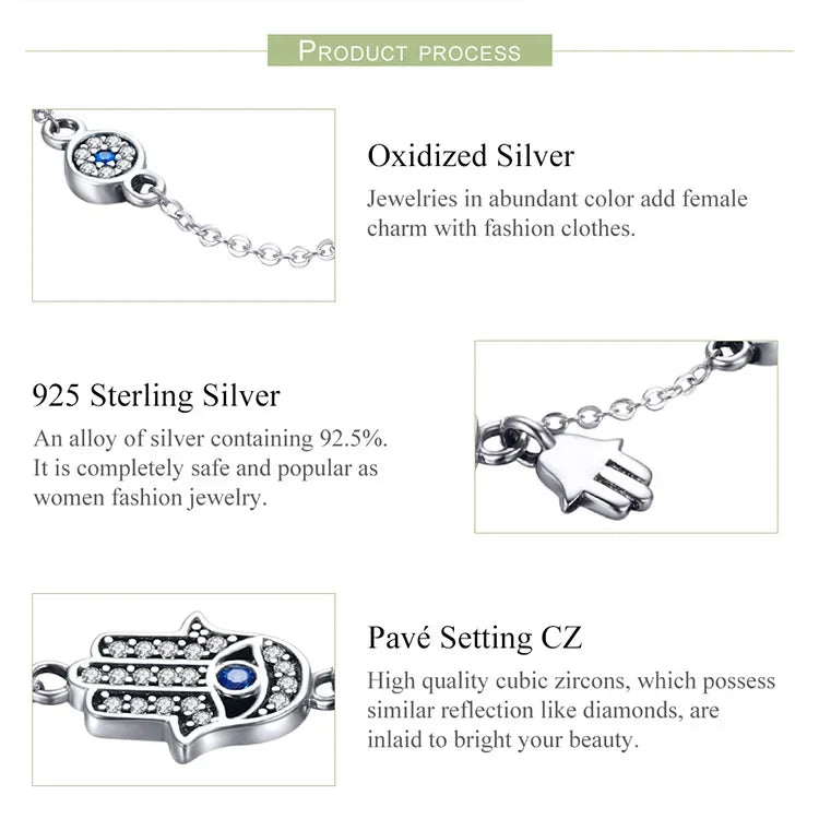 Sterling Silver Blue Evil Eye Charm Bracelet – Lobster Clasp