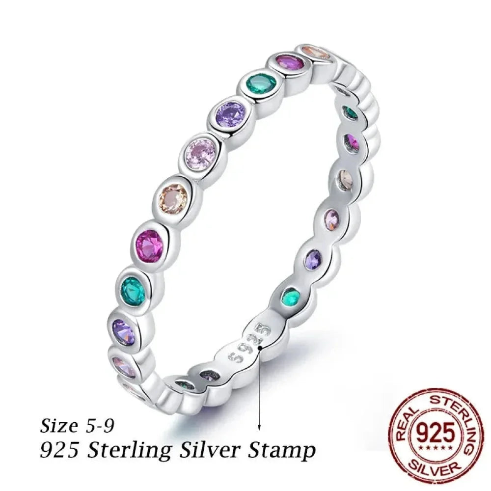 925 Sterling Silver Rainbow CZ Band Ring