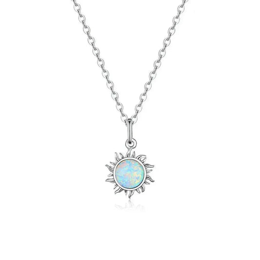 925 Sterling Silver White Opal Sun Pendant Necklace - Apollo Chain for Women