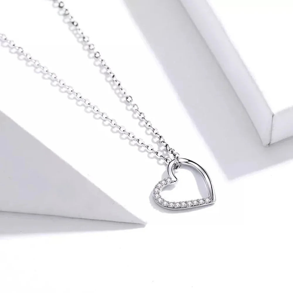 Genuine 925 Sterling Silver The Shape Of Love Chain Necklace For Women - Fine Jewelry 18.11'' Collar