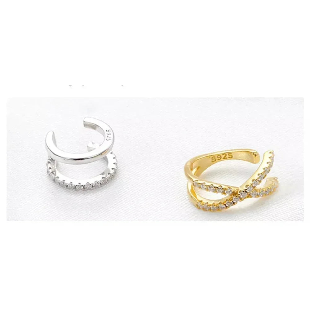 925 Sterling Silver Ear Cuff - Elegant Gold Color Clip Earrings For Women