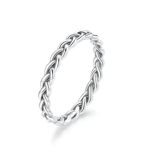 925 Sterling Silver Braided Texture Twisted Eternity Band Stackable Rings - Fine Jewelry