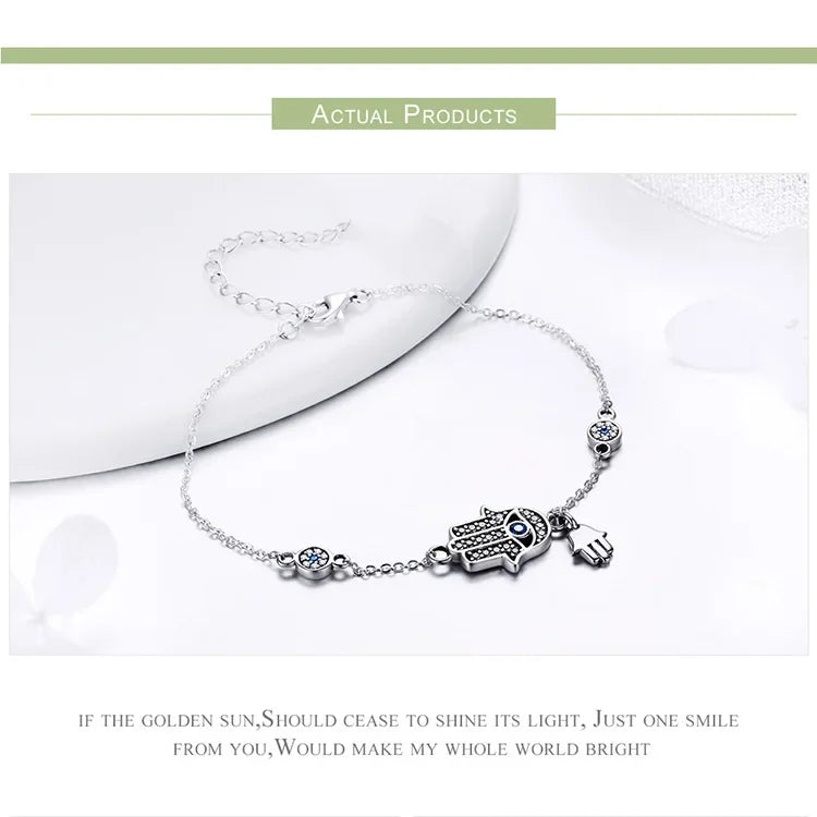 Sterling Silver Blue Evil Eye Charm Bracelet – Lobster Clasp