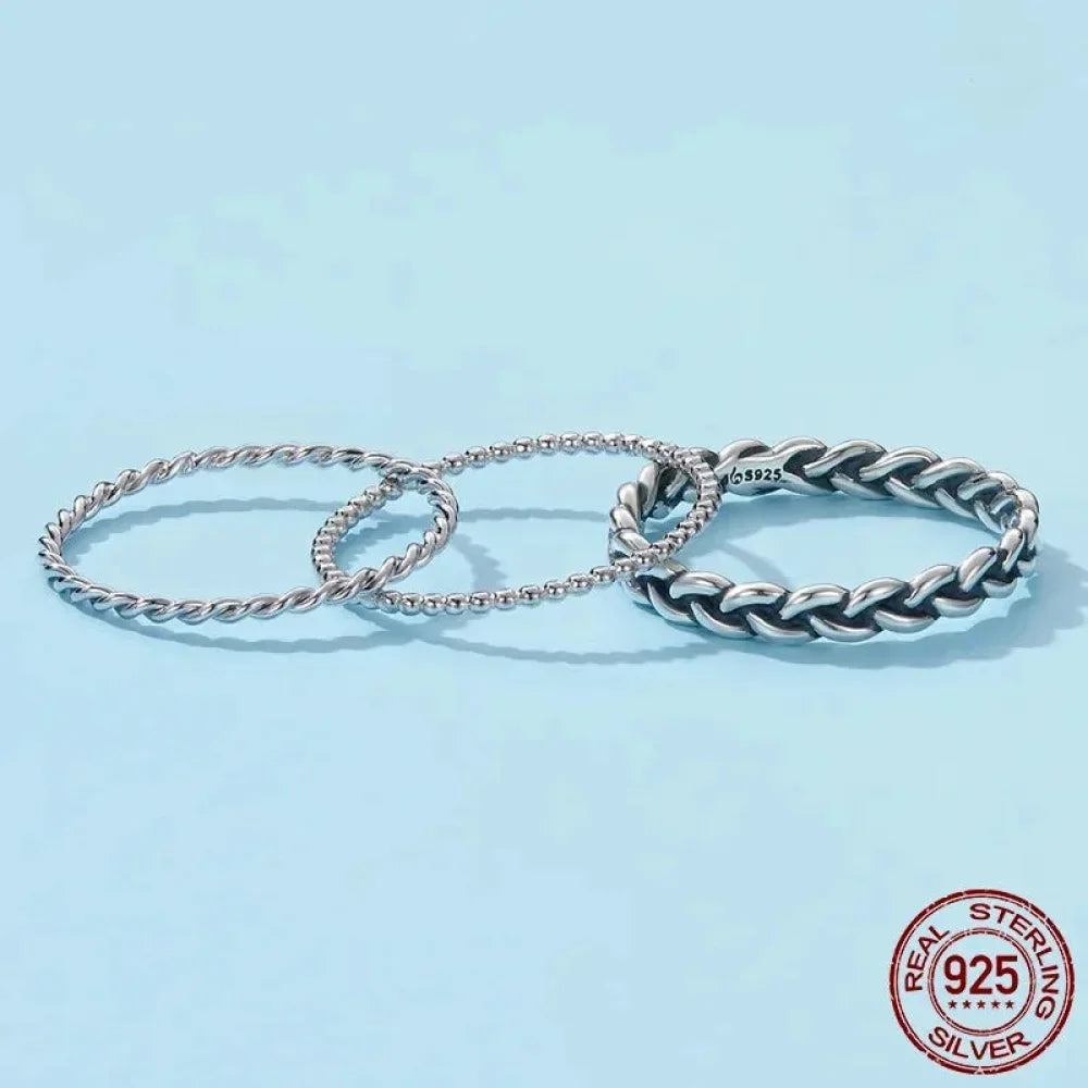 925 Sterling Silver Braided Texture Twisted Eternity Band Stackable Rings - Fine Jewelry