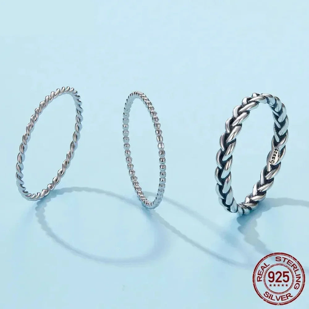 925 Sterling Silver Braided Texture Twisted Eternity Band Stackable Rings - Fine Jewelry