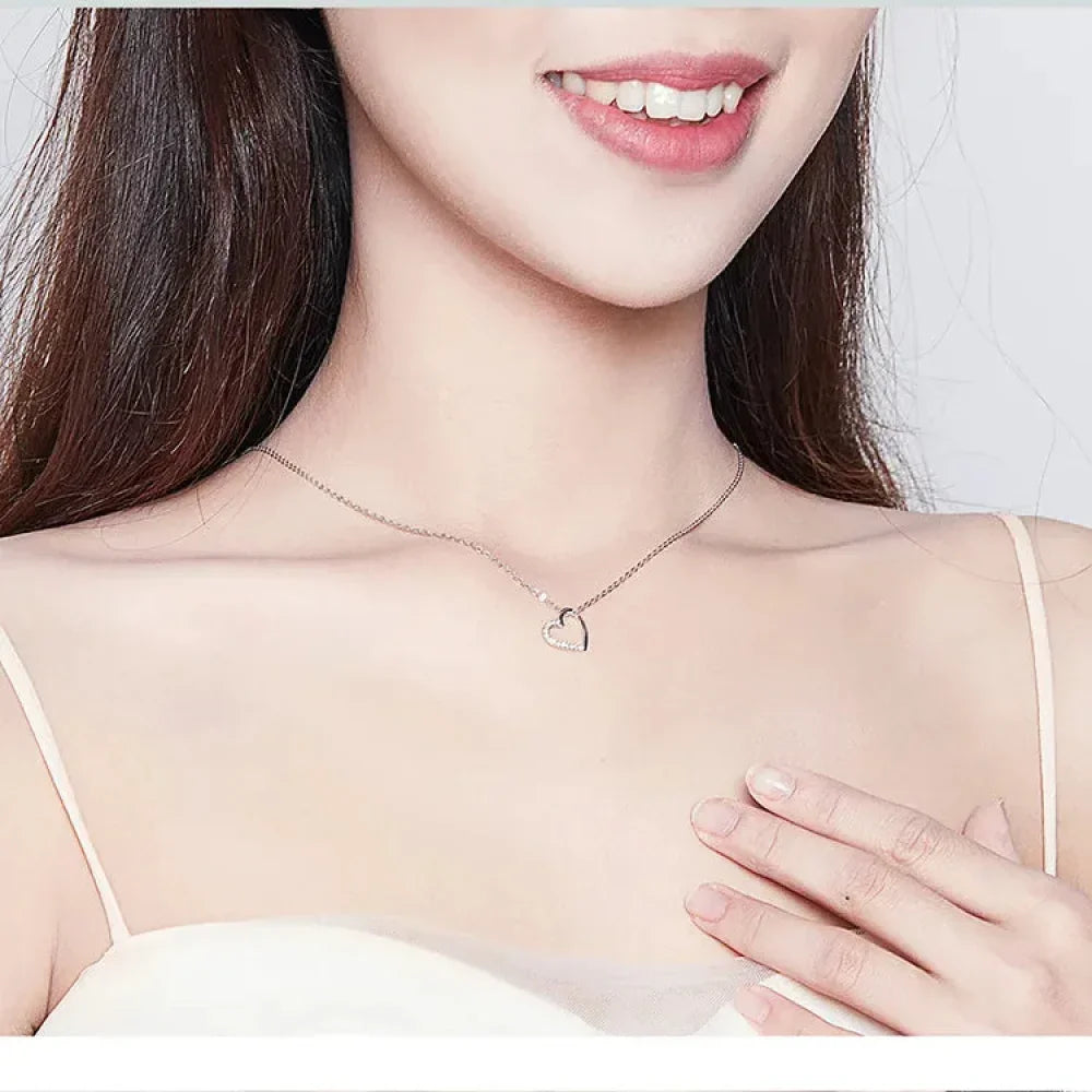Genuine 925 Sterling Silver The Shape Of Love Chain Necklace For Women - Fine Jewelry 18.11'' Collar