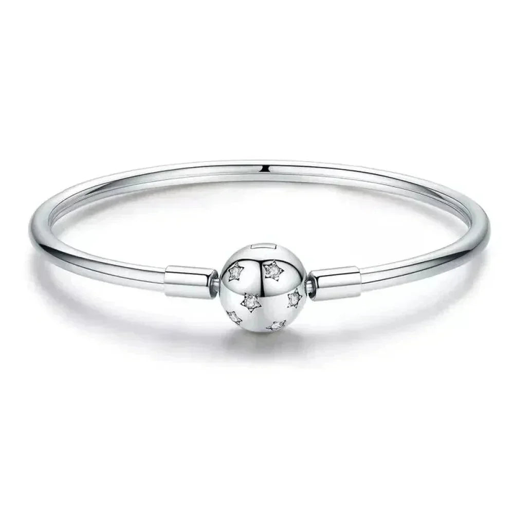 Sterling Silver Snake Chain Bangle Bracelet with CZ Pavé