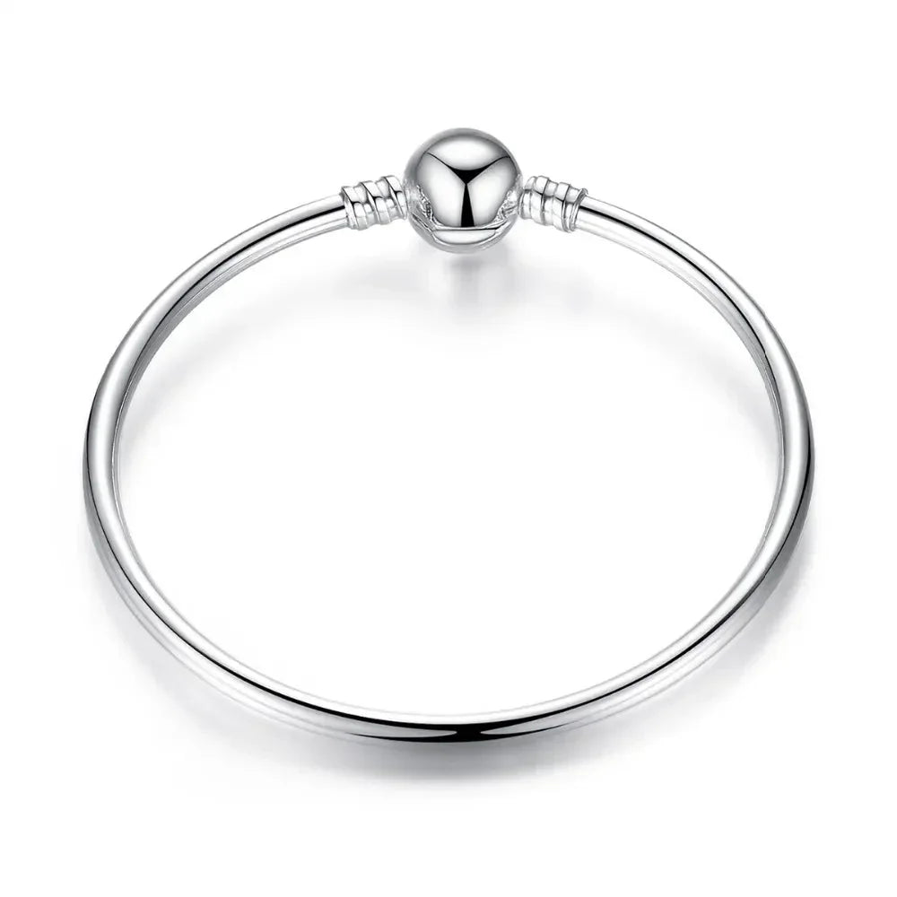 Sterling Silver Snake Chain Bangle Bracelet with CZ Pavé
