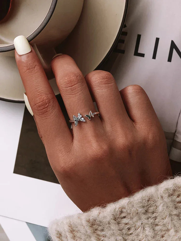 925 Sterling Silver CZ Butterfly Open Ring