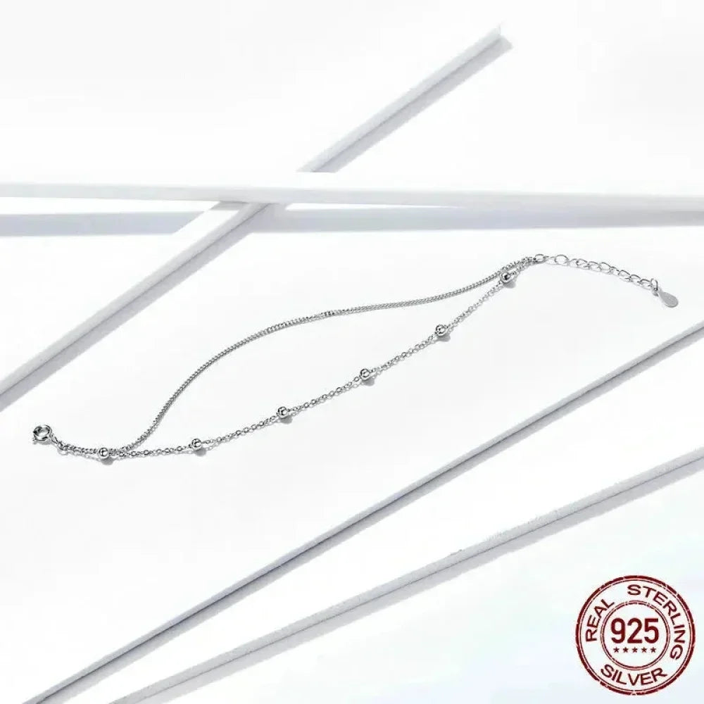 925 Sterling Silver Double Bead Chain Bracelet